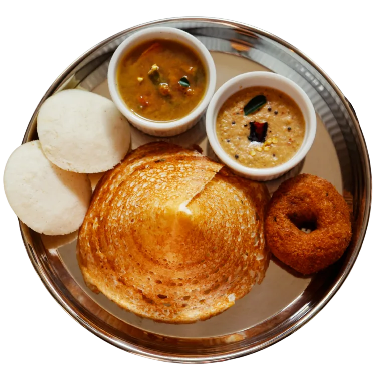 1 Idli 1 Meduvada 1 Plain Dosa Combo plate order in Khar, Bandra, Santacruz, Mumbai from The South Indian Plate.